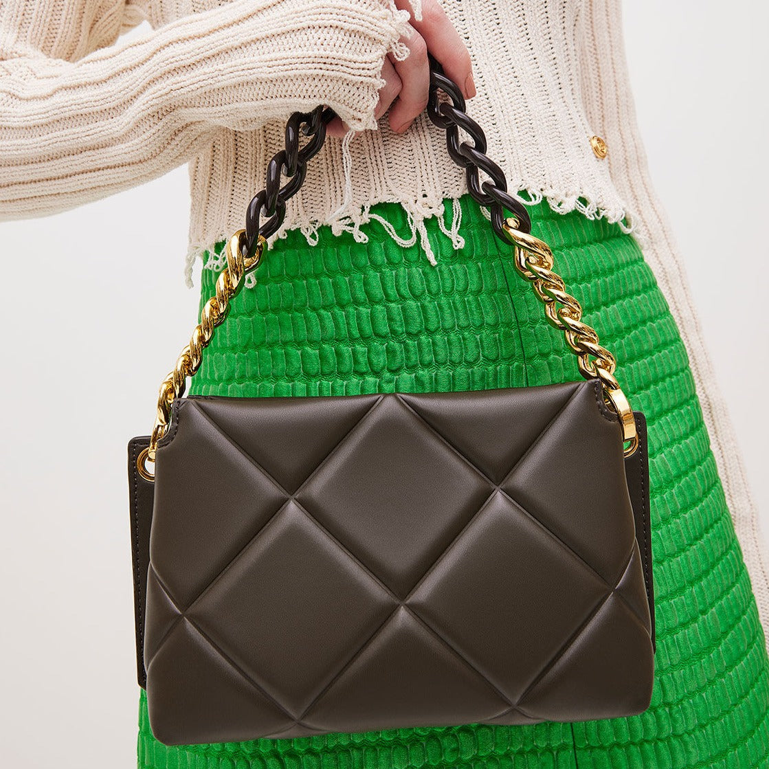 Danika Chunky Chain Padded Bag - Dark Moss