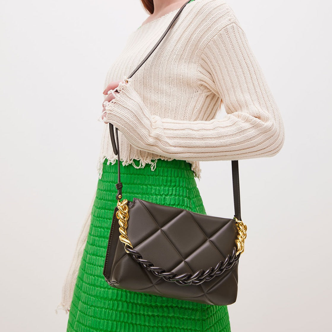 Danika Chunky Chain Padded Bag - Dark Moss
