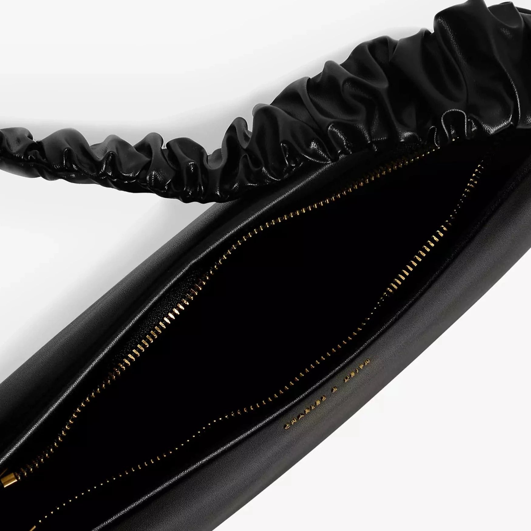 Riley Faux Leather Ruffle Trim Shoulder Bag, Black