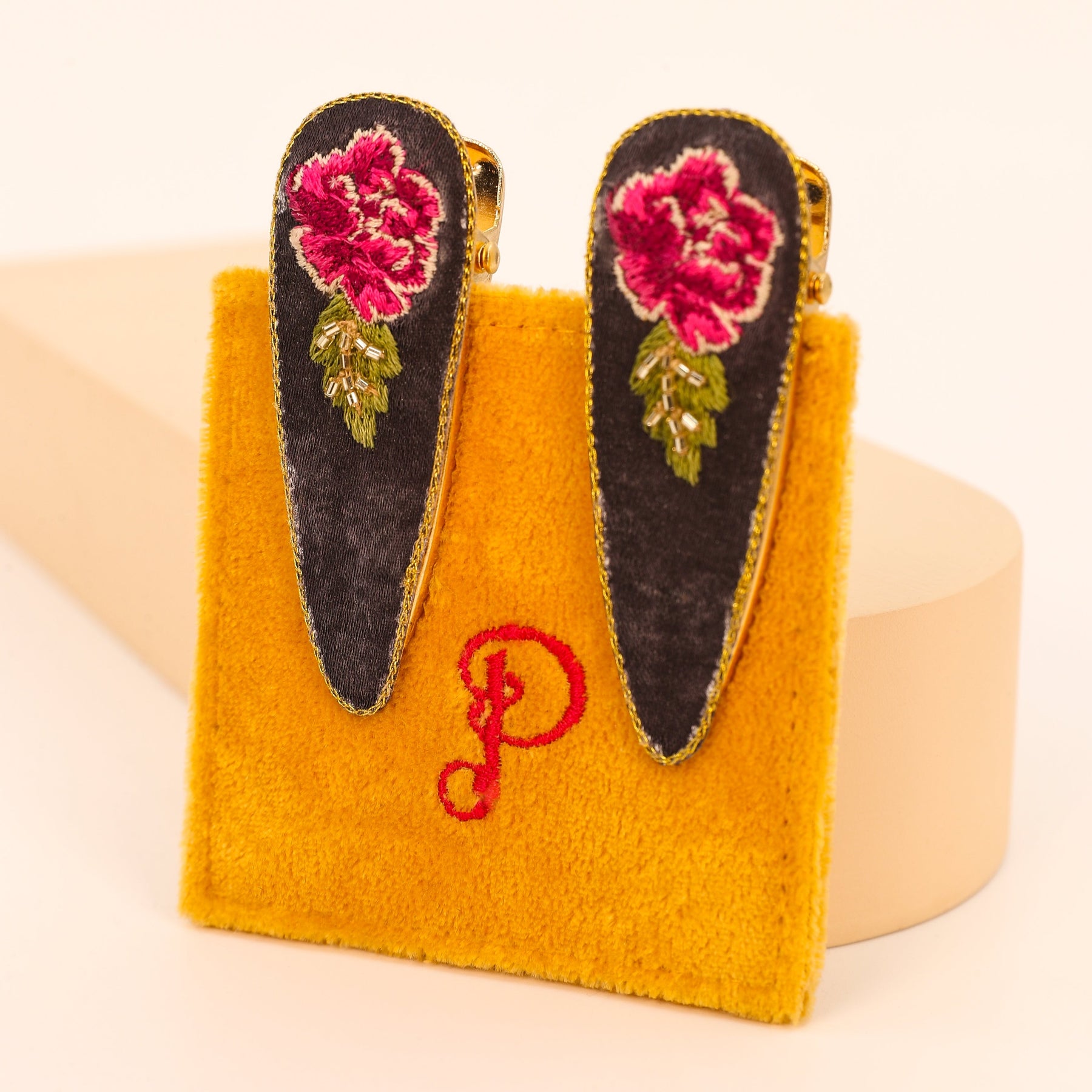 Embroidered Velvet Hair Clips