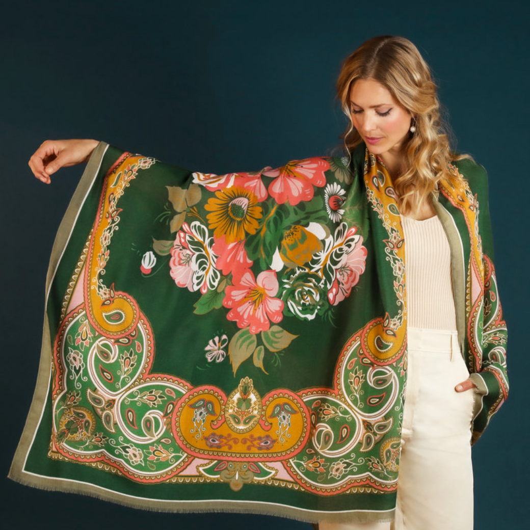 Print Folk Art Floral Scarf