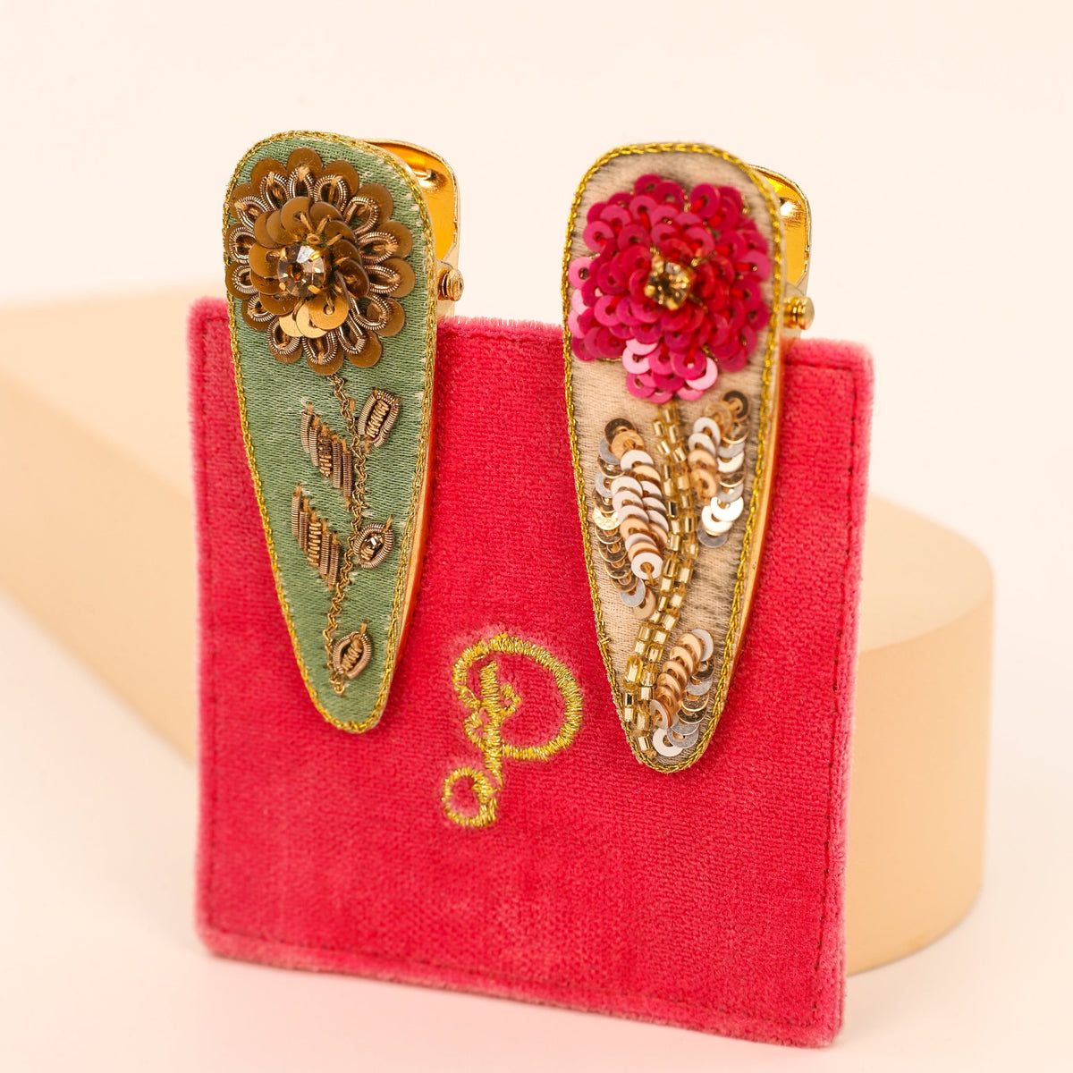 Embroidered Velvet Hair Clips