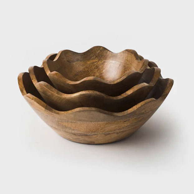 Mela Scalloped Wooden Bowl