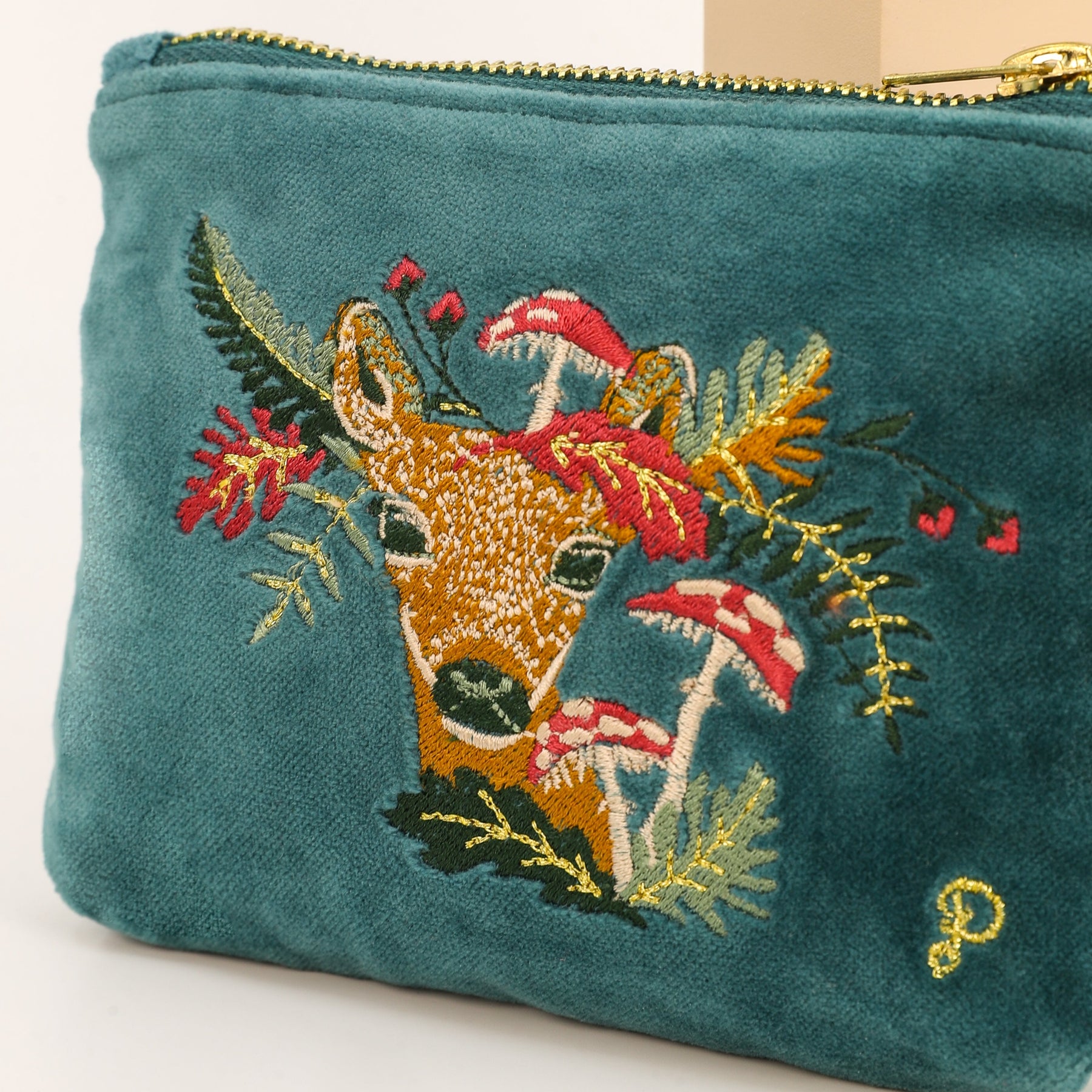 Doe With Toadstools Velvet Mini Zip Pouch