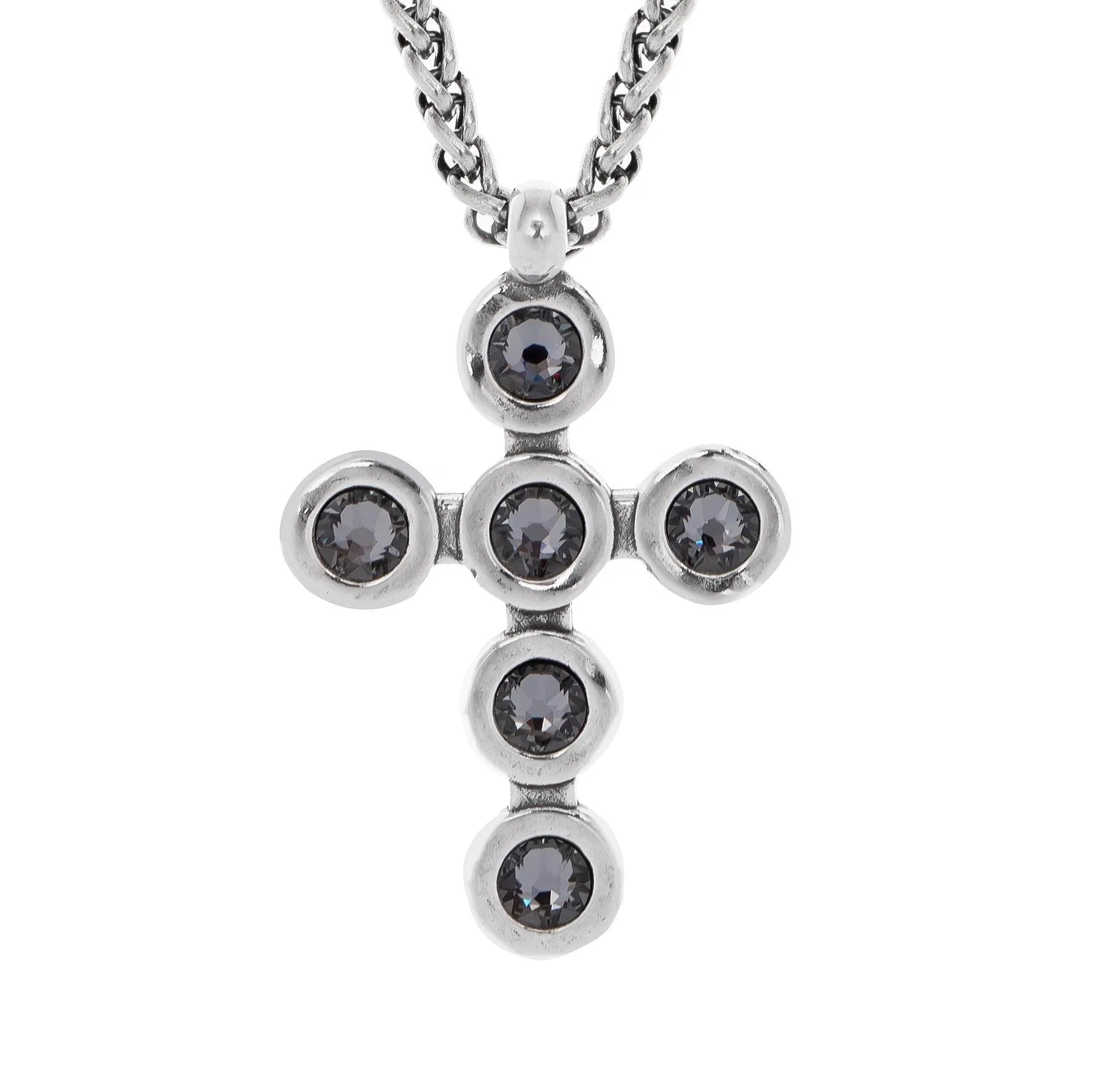 Necklace Chain Cross Pendant Light Rose Swarovski Rhinestones - Ruby Lane